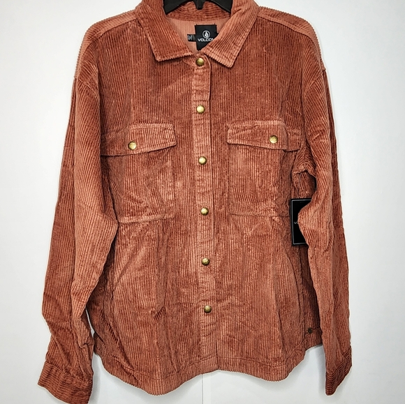Volcom Womans Power Chord Shacket, Chestnut Brown, Size M, BRAND NEW - Picture 1 of 4